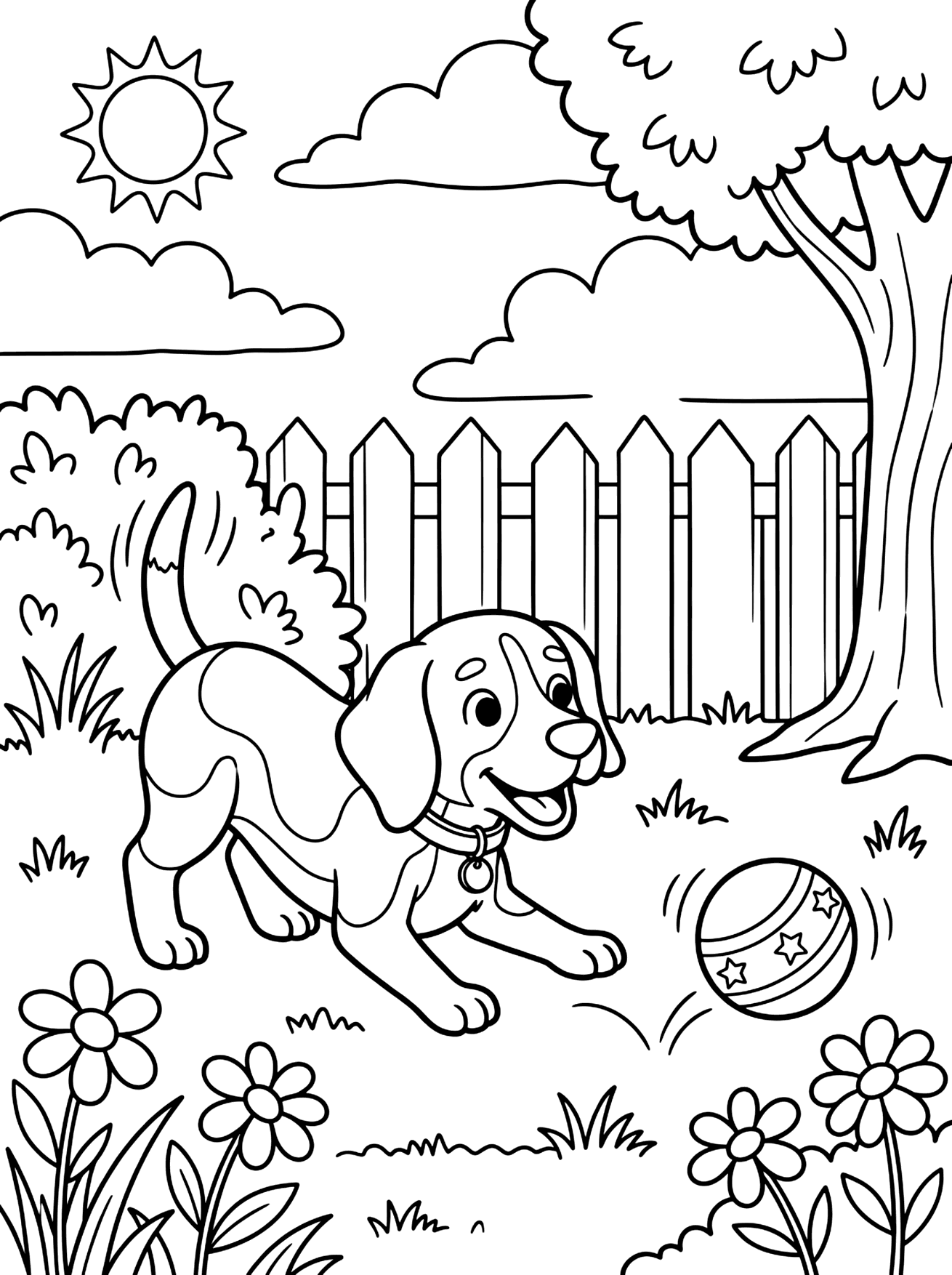 Beagle Playing with Ball dog coloring page for kids