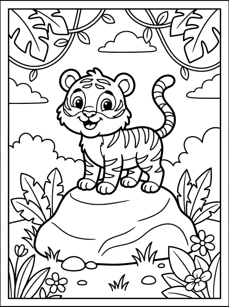 Cartoon Tiger Cub Standing coloring page for kids