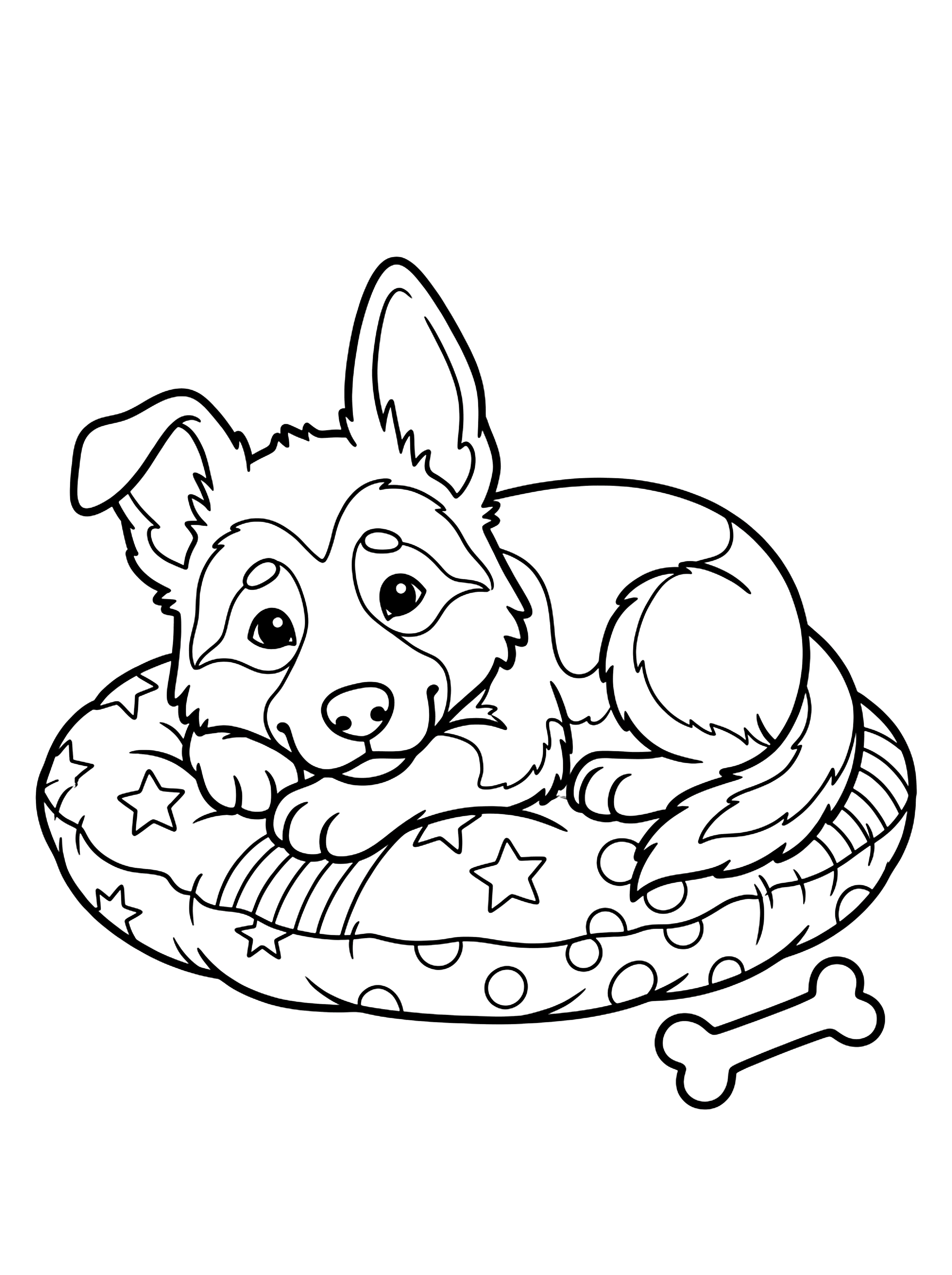 German Shepherd Puppy Resting dog coloring page for kids