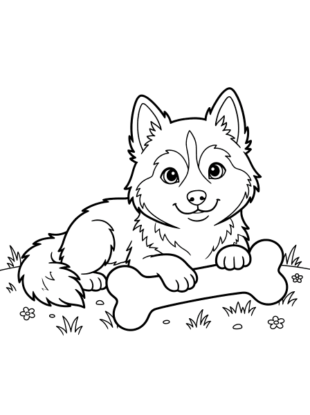 Puppy Lying with Bone dog coloring page for kids