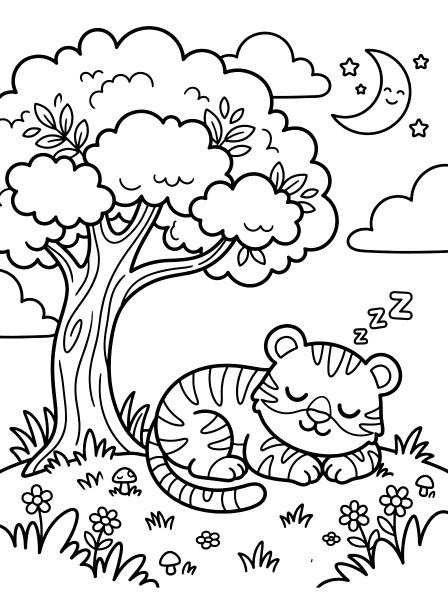 Sleeping Tiger coloring page for kids