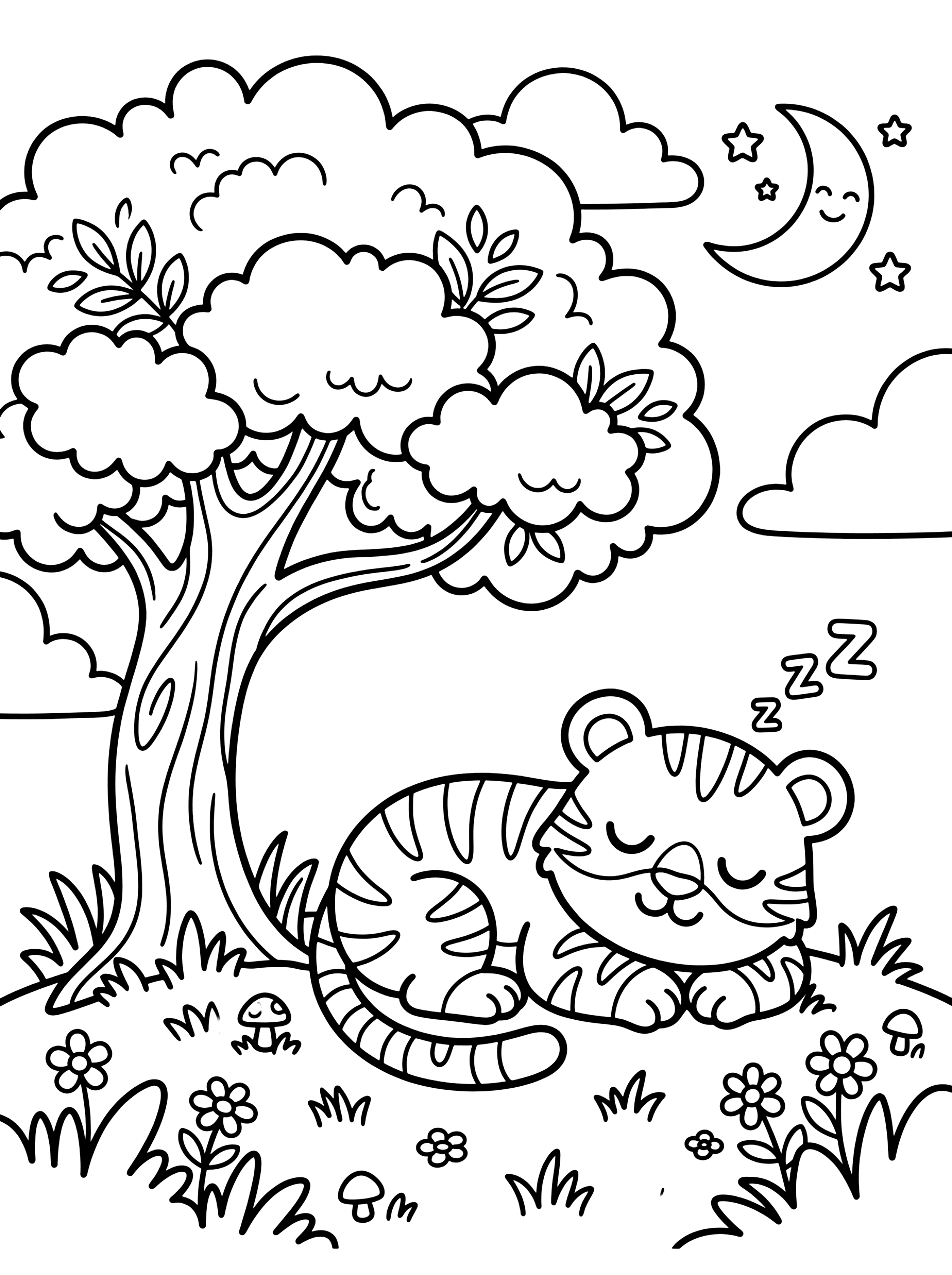Sleeping Tiger coloring page for kids