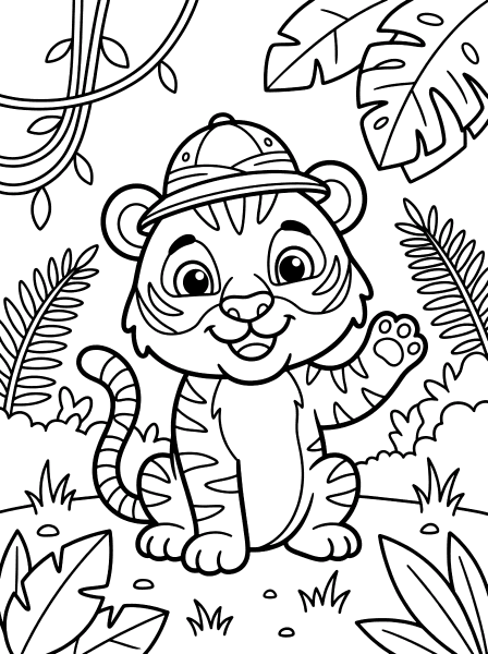 Smiling Tiger coloring page for kids
